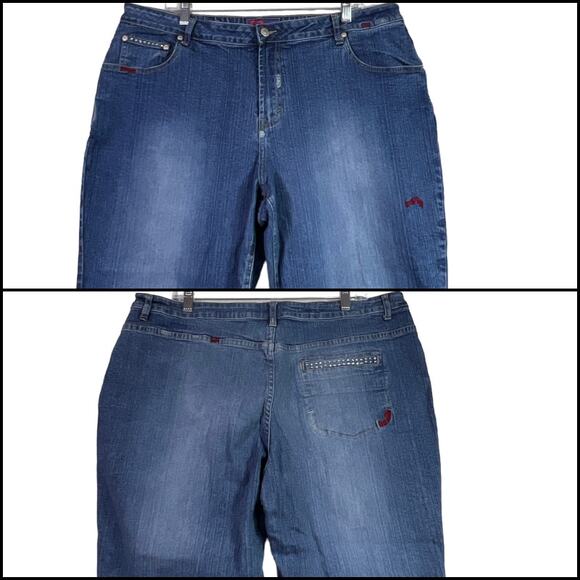 SWAK Dressy High Waisted Denim Capri Roll Cuff Mom Blue Jeans Plus Size 22W - Picture 4 of 13